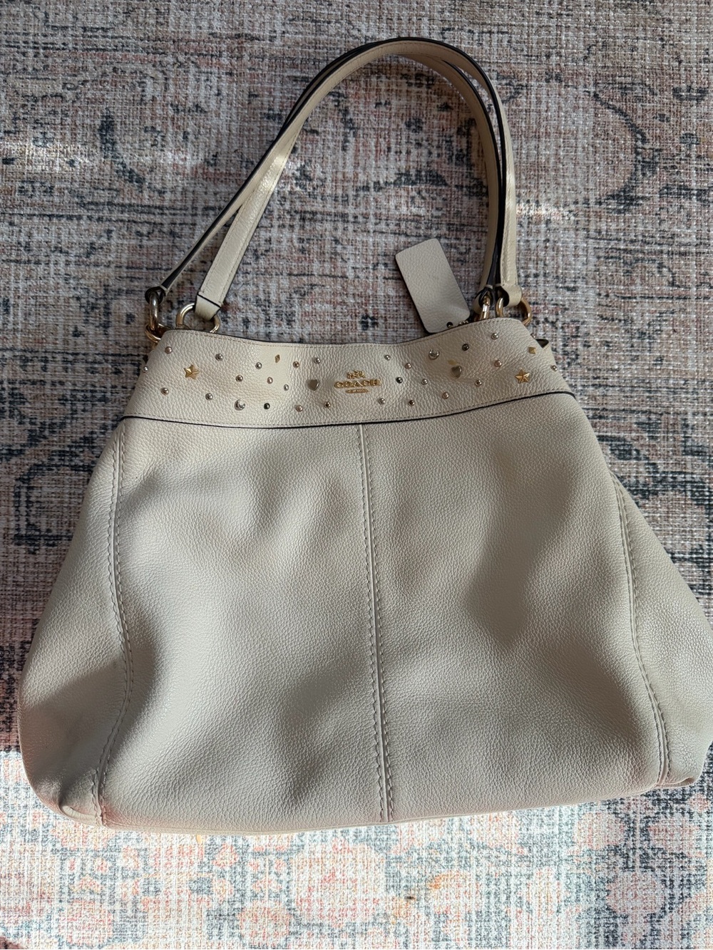 Coach Lexy Stardust Chalk Leather Studded Shoulder Bag Purse